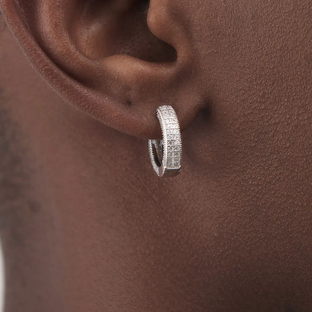 Hip Hop Personalized Iced Out Earrings for Girl Double Cubic Zirconia Hoop For Stud Men Women Rock Jewelry Birthday Gift