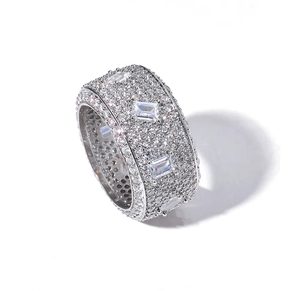 Hip Hop Fine Jewelry Fancy Shape Band Iced Out Cubic Zirconia Ring Emerald Championship Ring  Men