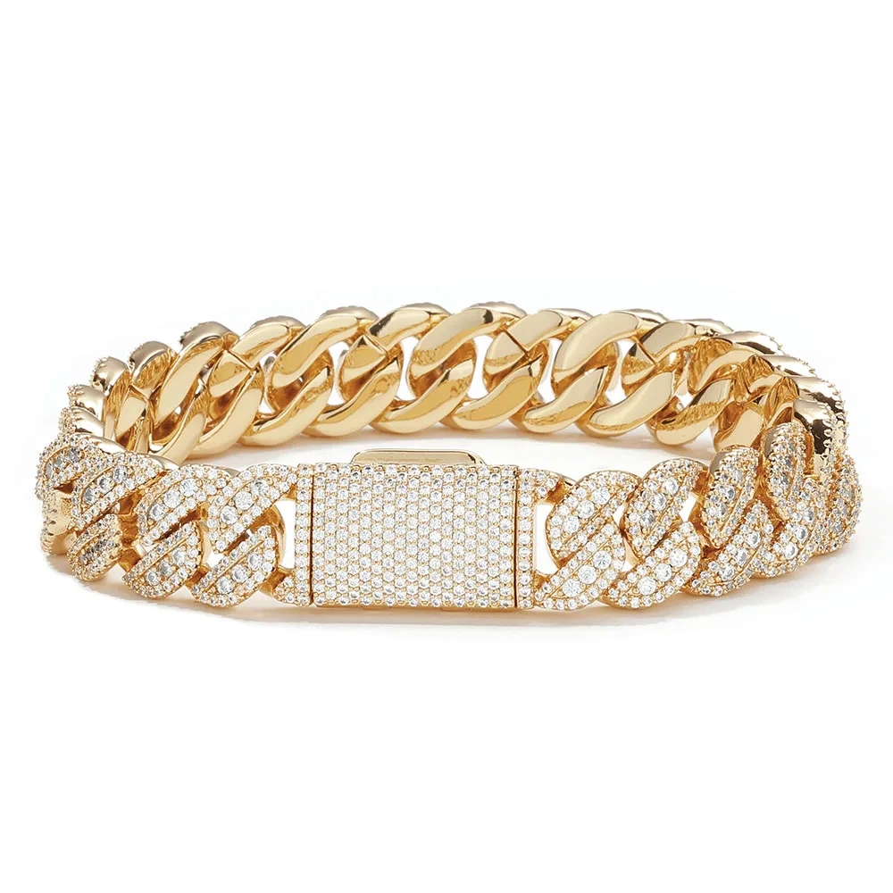 ESKEEM 14MM Miami Cuban Link Chain Necklace Fine Iced Out Mixed Inlay Baguette Round CZ Hip Hop Jewelry