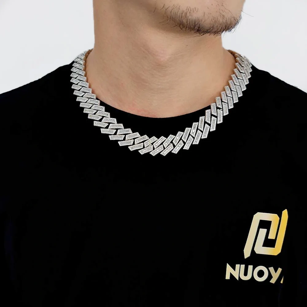 18mm Width Cuban Chain Prong Mixed Inlay CZ Cubic Zircon Plated Luxury Men Necklace Bling Full Iced Out Hiphop Jewelry 7-24''