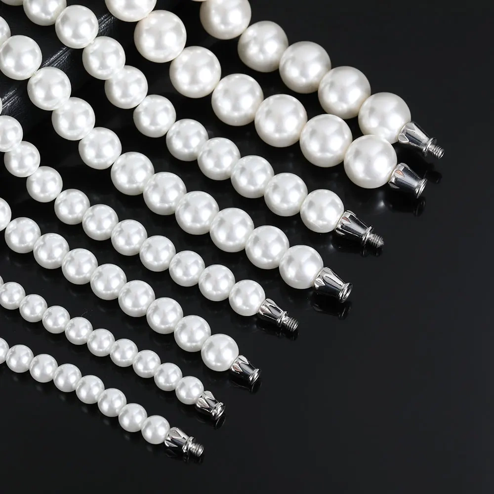 Hip Hop Jewelry 6mm 8mm 10mm 12mm Beaded White Pearl Strand Bracelet Women Men High Quality Bracelet Stainless Steel Clasp
