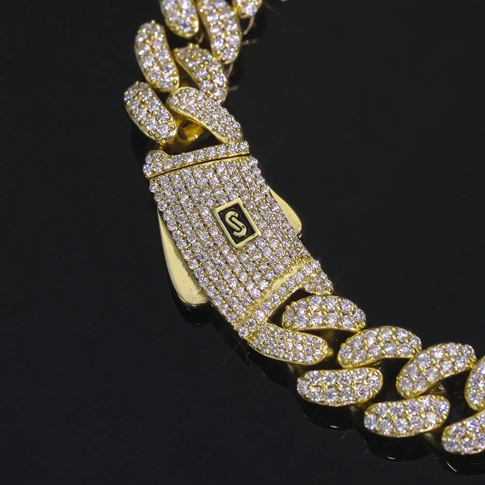 New Style Moissanite Monaco Bracelet 925 Solid Silver Full Iced Out VVS Diamond 2 Rows Cuban Link Chain Jewelry for Men Women