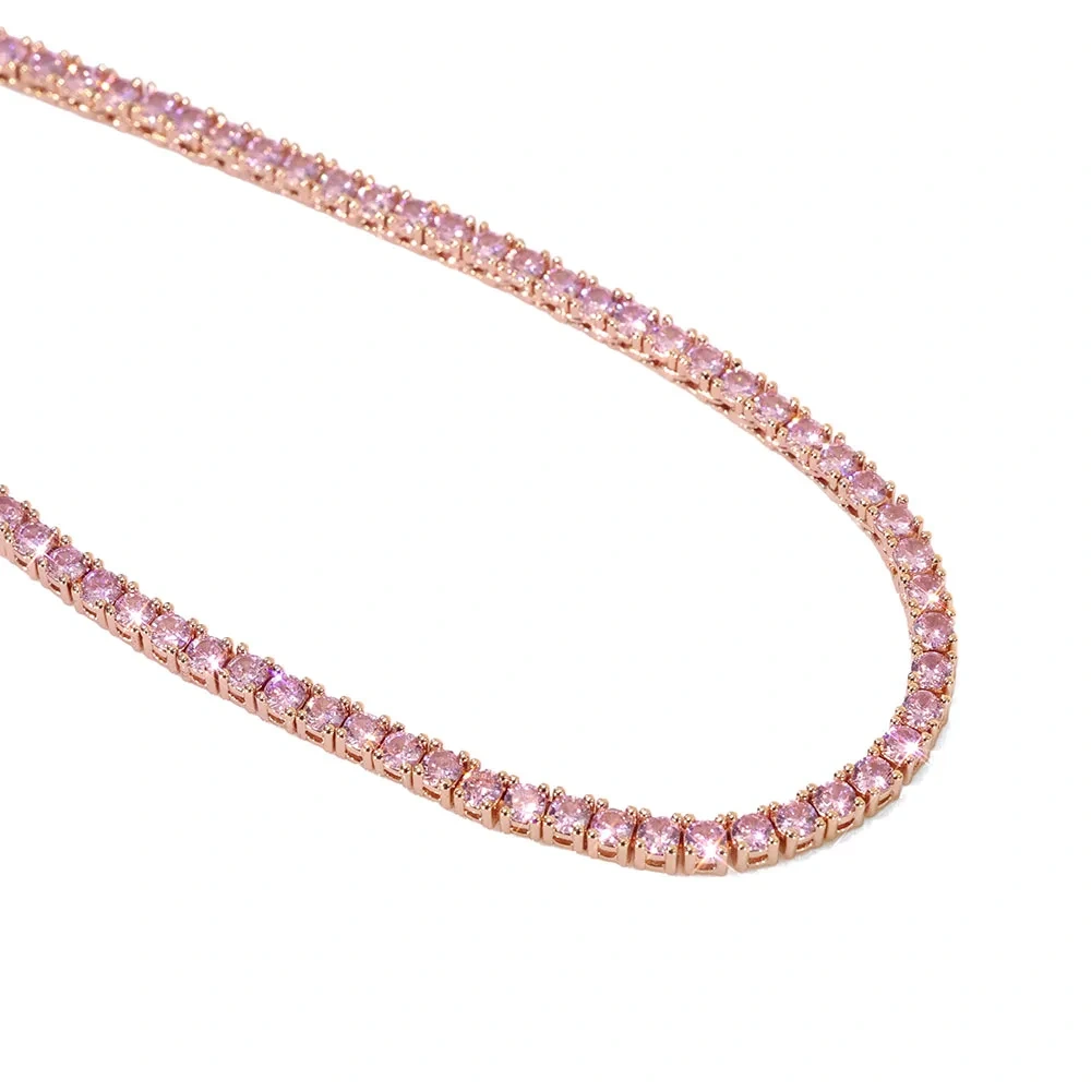 ESKEEM 5mm Colorful Gemstone Tennis Chain Necklace Silver Plated Necklace Hip Hop Jewelry Shiny Zircon Iced Out Tennis Chain