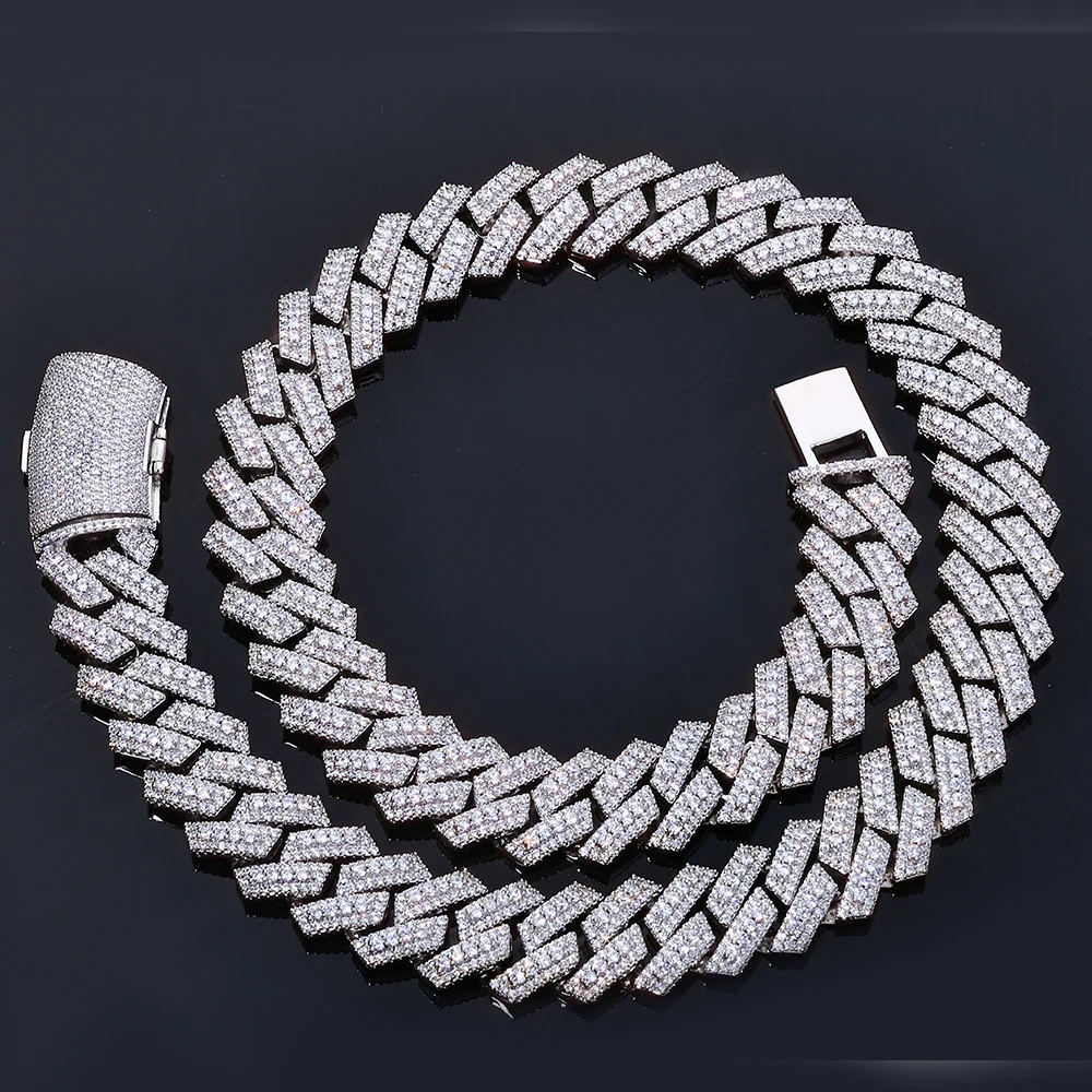 ESKEEM Hip Hop Fashion Jewelry 20mm Cubic Zirconia Cuban Chain Men 3 Rows Iced Out High Quality for Women Necklace