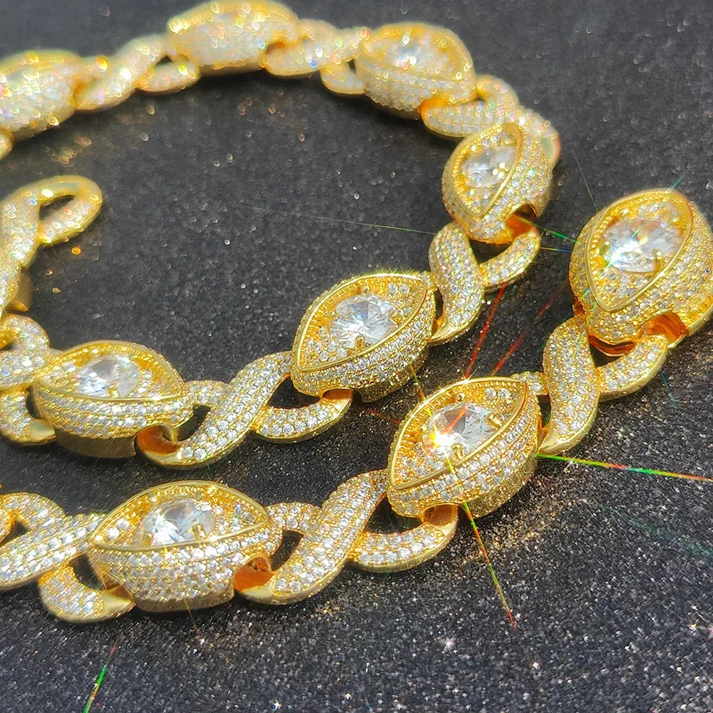 15mm Eye-Shaped Design Link Chain Necklace Fashion Iced Out CZ 8-Shape Infinity Eye Cuban Necklace Women Choker Fine Jewelry