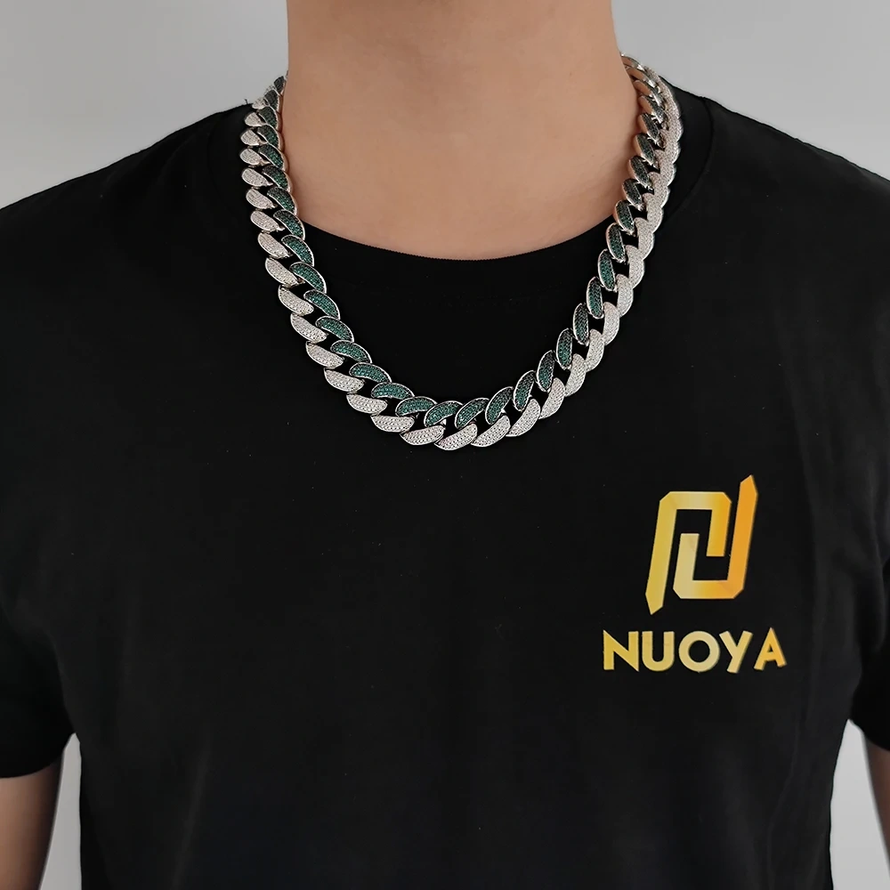 Fashion Hip Hop 18mm 3 Rows Iced Out Two Color Diamond Plated White Gold Miami Cuban Chunky Link Chain Necklace ﻿