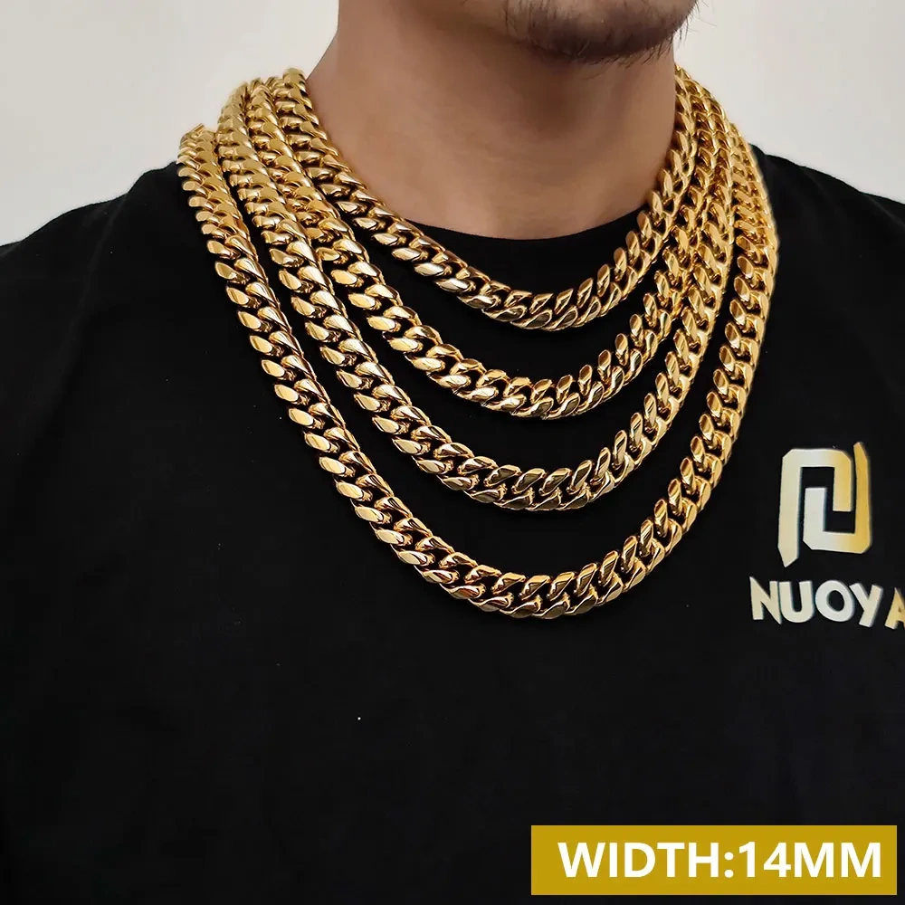 Hip Hop Men's 8/10/12/14/16mm Stainless Steel Necklace Miami Cuban Link Chain Fashion Jewelry Free Custom Logo
