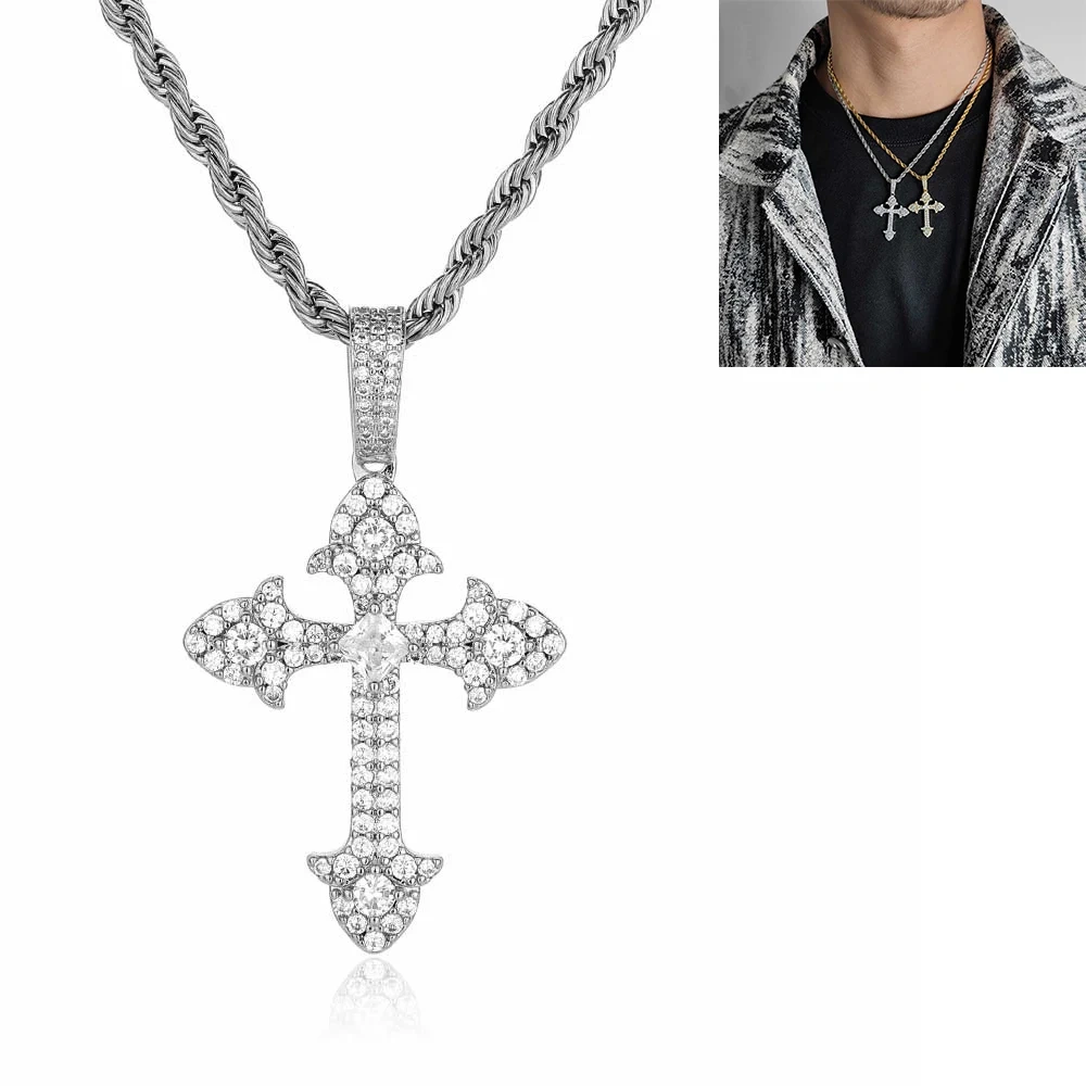 Hip Hop Jewelry Charm Women Cross Christian Jesus Bling Iced Out Copper Zircon Color Pendant Necklace