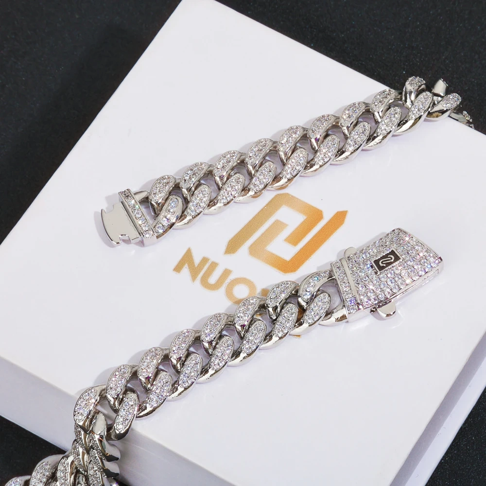 ESKEEM 12mm Full Iced Diamond Monaco Bracelet 18K Gold Plated Miami Two Rows Cubic Zirconia Cuban Link Chain Hip Hop Jewelry Men