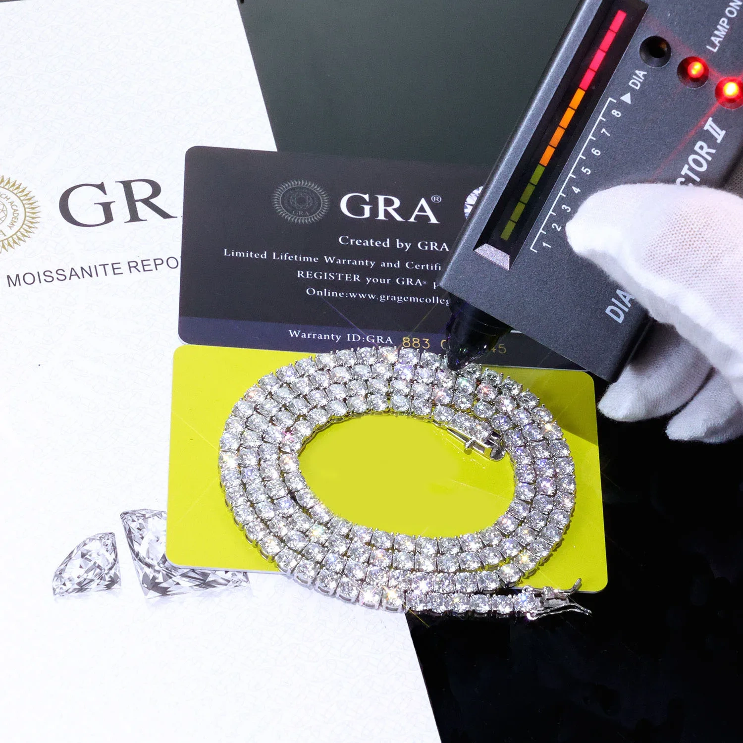 ESKEEM Moissanite Tennis Chain Necklace 925 Silver Iced Out VVS Pass Diamond Tester 2/3/4/5mm Tennis Chain Fine Jewelry