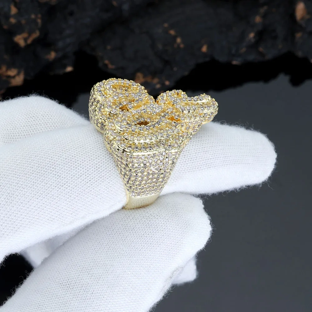 Hiphop Fashion Jewellery Women Allah Design Ice Out Ring With Crown Brass CZ Diamonds bague hommes 18K Gold Plaed