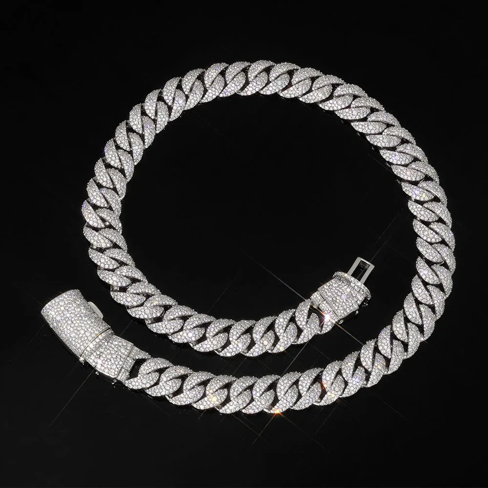 ESKEEM New Custom 14mm 3Rows Cuban Link Chain for Men Women Hip Hop Jewelry Iced Out Diamond Bubble Chain Fine Necklace Gift