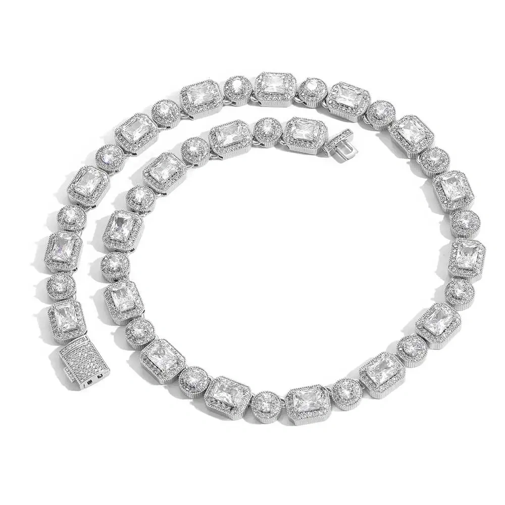 Fashion Jewelry Iced Out Zircon Necklace Square Round Bling Diamond Women Clustered Tennis Chain