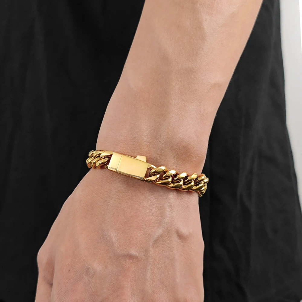 ESKEEM Drop Shipping Hip Hop Rock Jewelry Cuban Bracelet Free Custom Logo Name Miami Cuban Link Stainless Steel Bracelet For Men