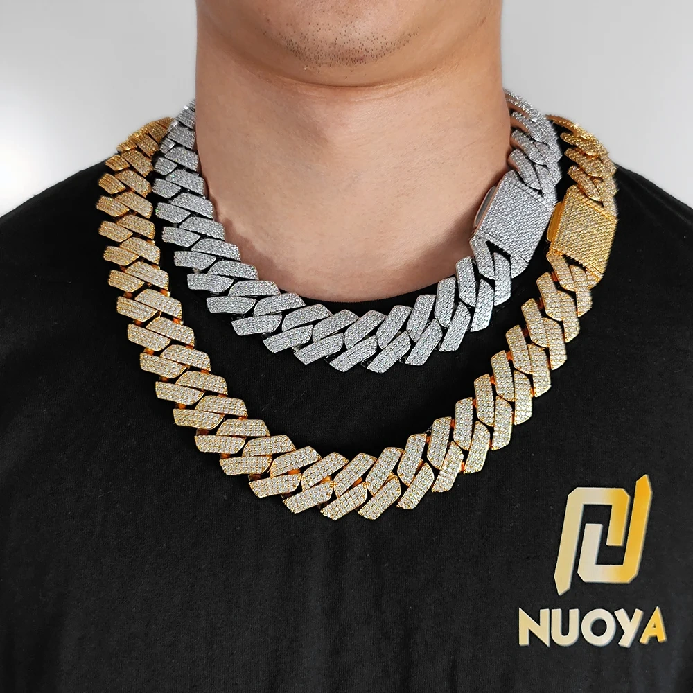 ESKEEM Men 25mm 3 Rows Chunky Iced out Cuban Link Necklace Big Heavy Miami Prong Diamond Chain Fine Jewelry