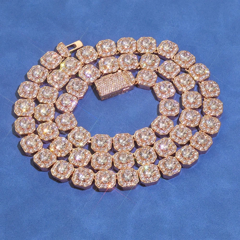 Hip Hop Jewelry Men Rock Cluster Tennis Choker 10mm 12mm Width Iced Out Bracelet Necklace Rose Gold Plated Tennis Chain