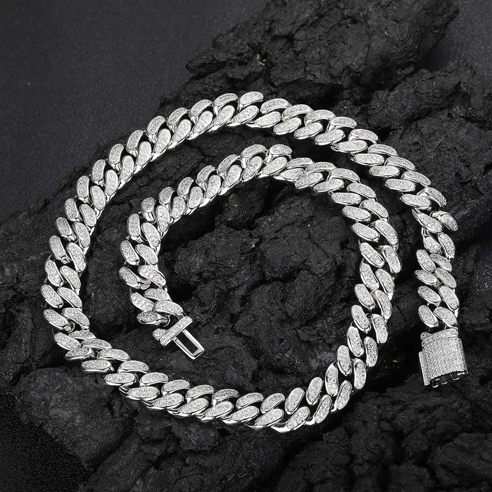 Hight Quality Moissanite Cuban Chain 12MM Iced Out Two Row VVS Diamond Cuban Link Chain Hip Hop Jewelry For Men Women