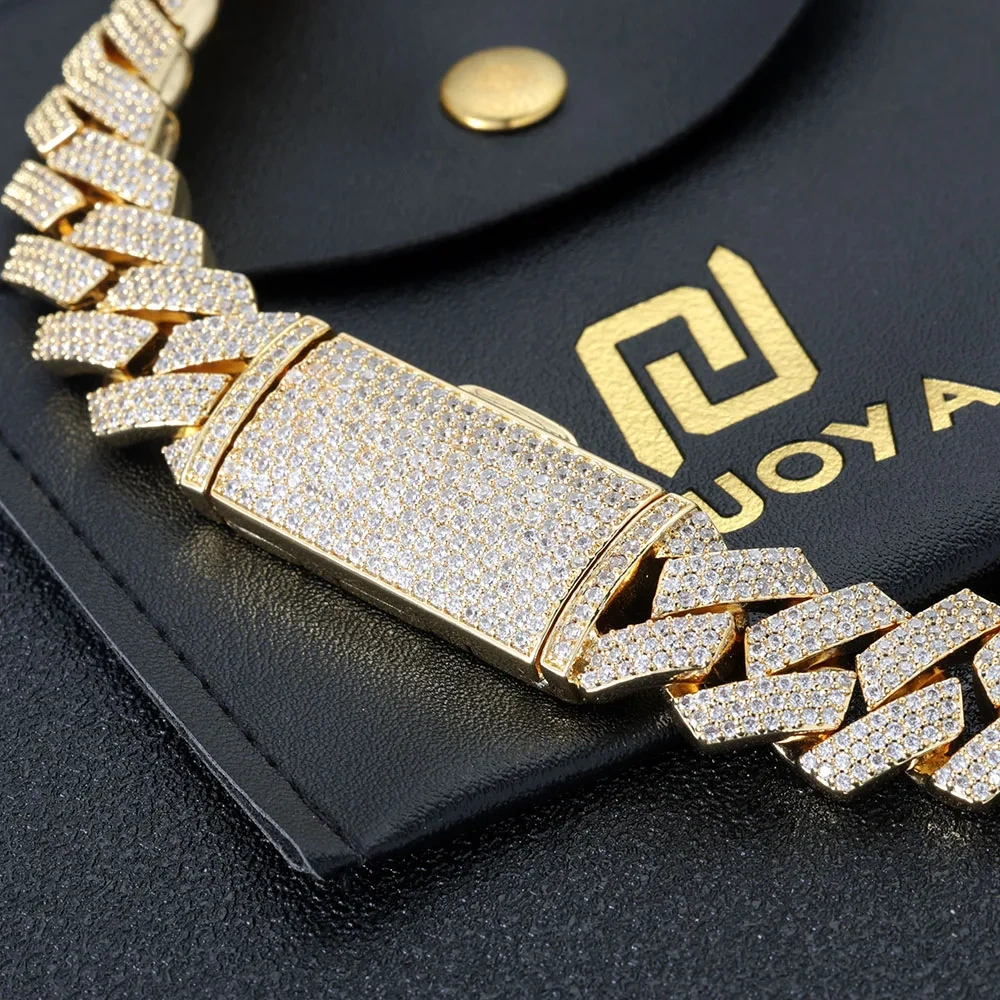 Hip Hop Jewelry Iced Out 5A CZ Diamond Cuban Necklace 16MM 3 Rows Prong Setting Cuban Link Chain Long Buckle Necklace Men