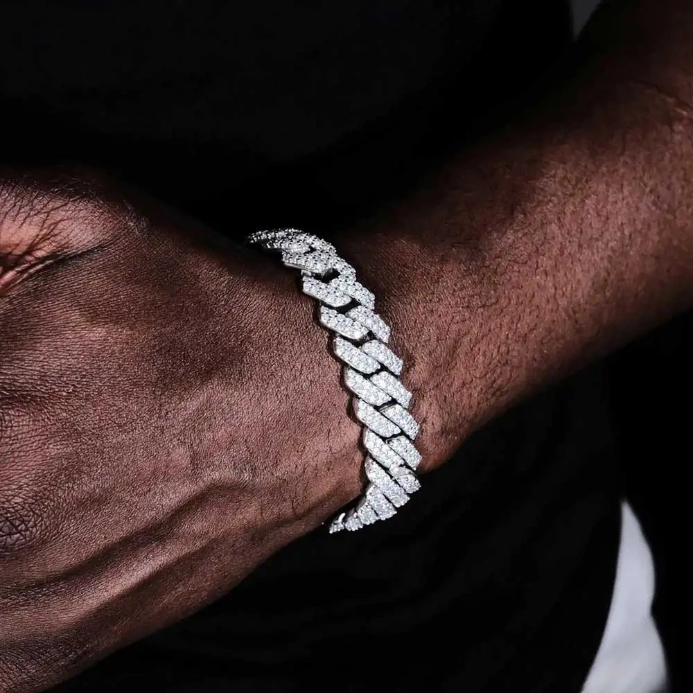 14mm Bling Iced Out Cuban Zirconia Cuban Miami Prong Link For Women Men Hip Hop Street Bracelets Jewelry