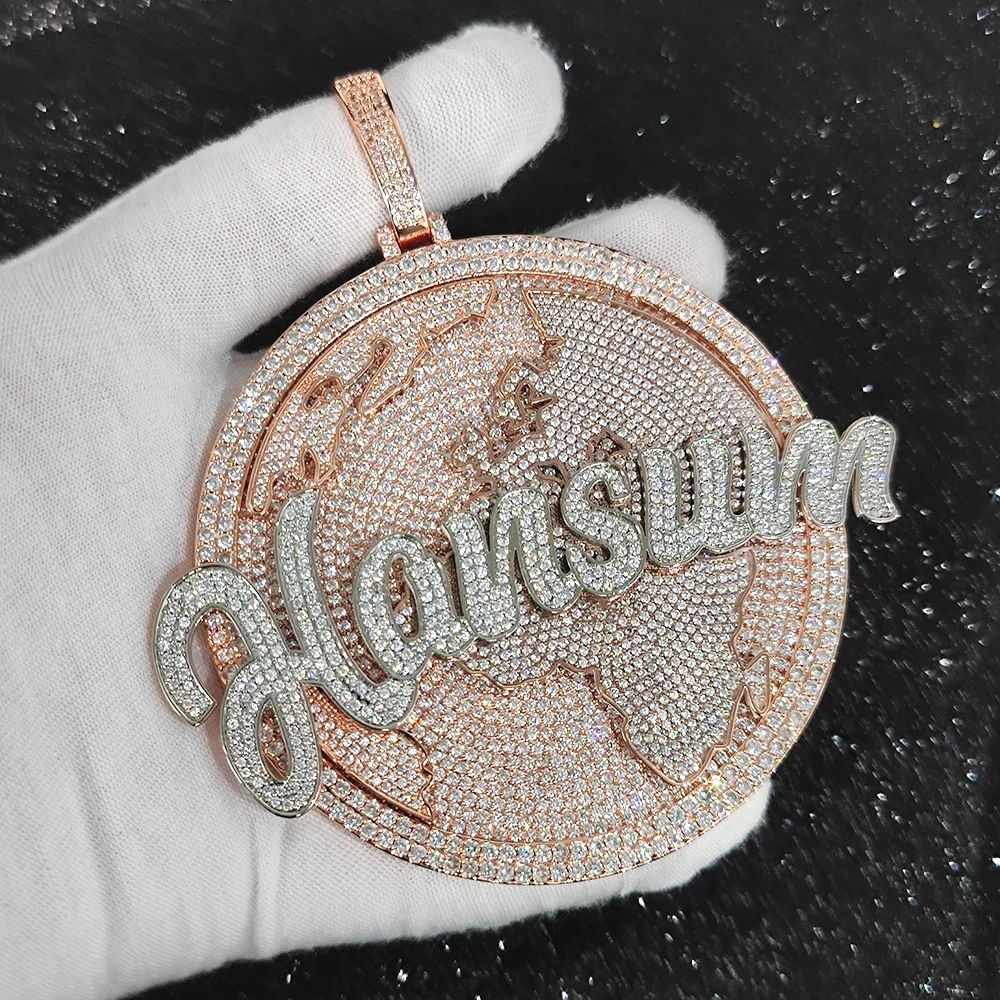 Hip Hop Iced Out Cz Big Letter Round Charm Bling Cubic Zircon Paved Pendant Necklace Women Men Jewelry With Rope Cuban Chain