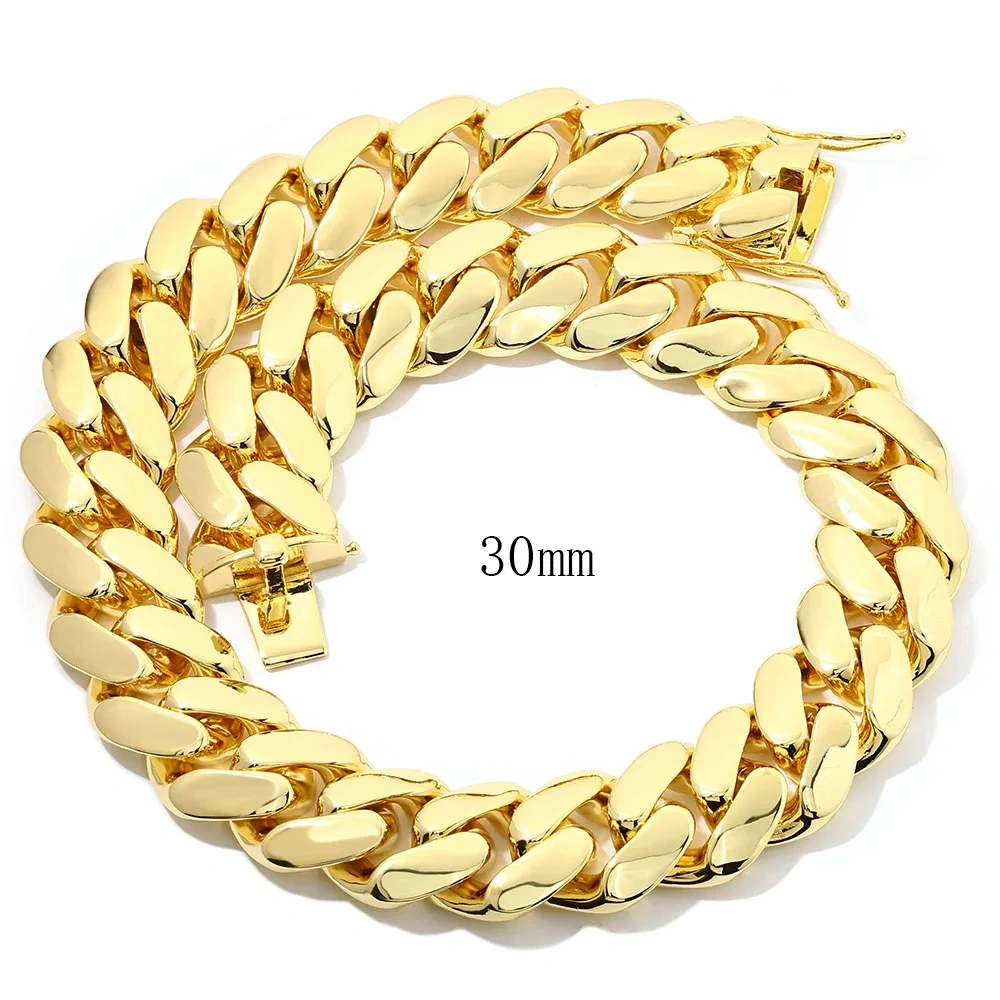 ESKEEM Hip Hop Jewelry 30mm/40mm Chunky Cuban Link Chain Necklace Personalized Custom 18K Gold Plated Smooth Cuban Chain for Men