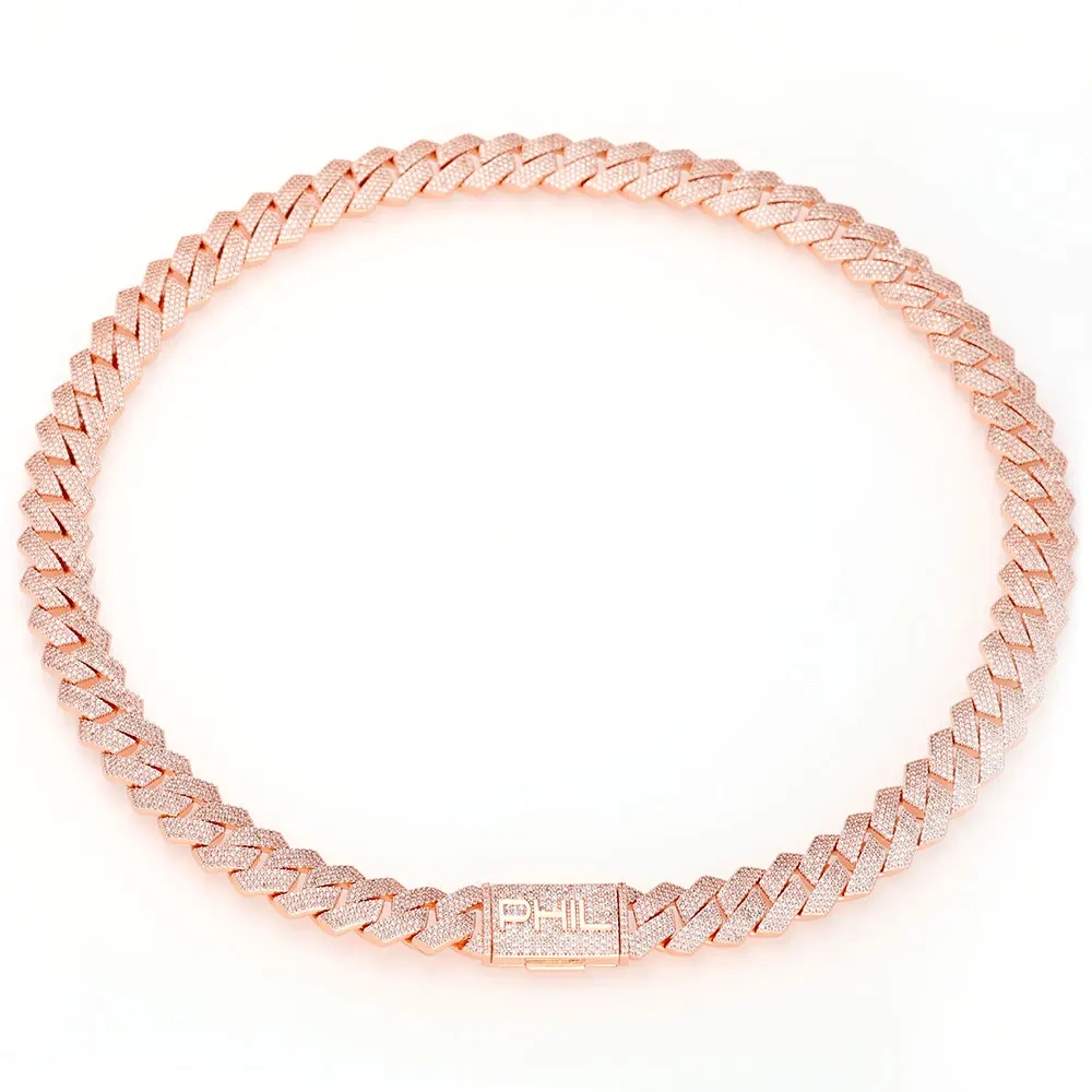 15mm CZ Iced  Custom Four Letter Box Clasp Cuban Link Chain Luxury Man Hip Hop Bling Full Diamond Rose Gold Plated Necklace