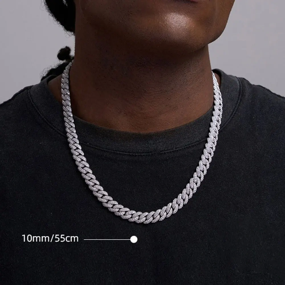 Hip Hop Jewelry 10MM 2 Rows Cubic Zircon CZ Bling Iced Out Cuban Link Chain Necklace For Women Men Gift Inventory Drop Shipping