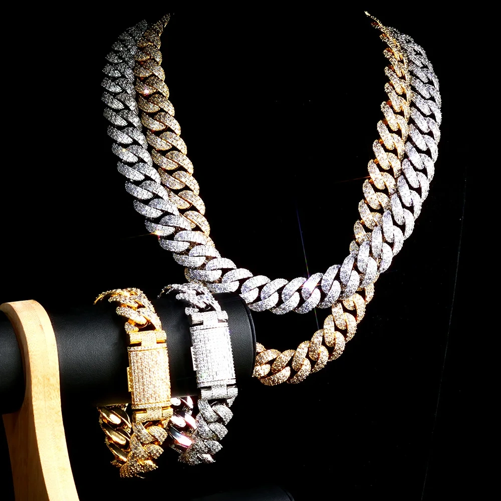 ESKEEM 20MM 3Rows Baguettes Diamond Miami Cuban Chain For Men Women Iced Out CZ Cuban Link Necklace Hip Hop Jewelry ﻿