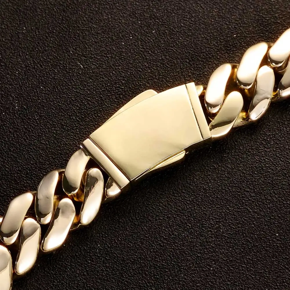 ESKEEM 20MM Monaco Bracelet Hip Hop Jewelry 14K Gold Plated Smooth Lock Bracelet Heavy Miami Cuban Chain for Men Women