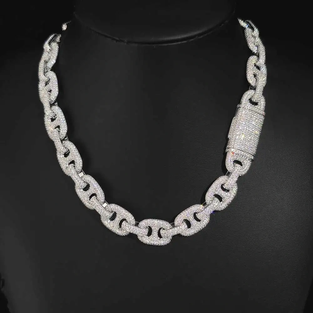 16MM CZ Miami Large Round Cuban Link Chain Bling Iced Out Custom Hip Hop Rapper The Pig Nose Cuban Link Chain