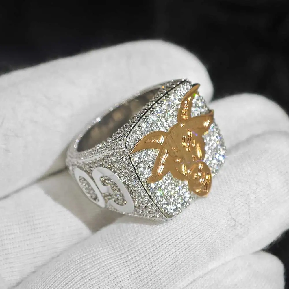 Factory Custom Full Diamond Men's Charm Hip Hop Ring Iced Out Cz Stone Custom Name Logo Rings Jewelry For Women Men ﻿