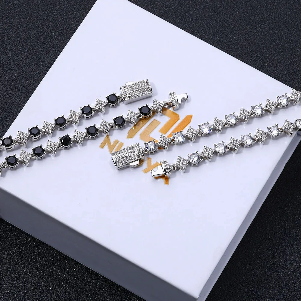 Premium Luxury Star Tennis Bracelet Hip Hop New Black White Zirconia Tennis Bracelet for Girl Boys Friends Jewelry Gift