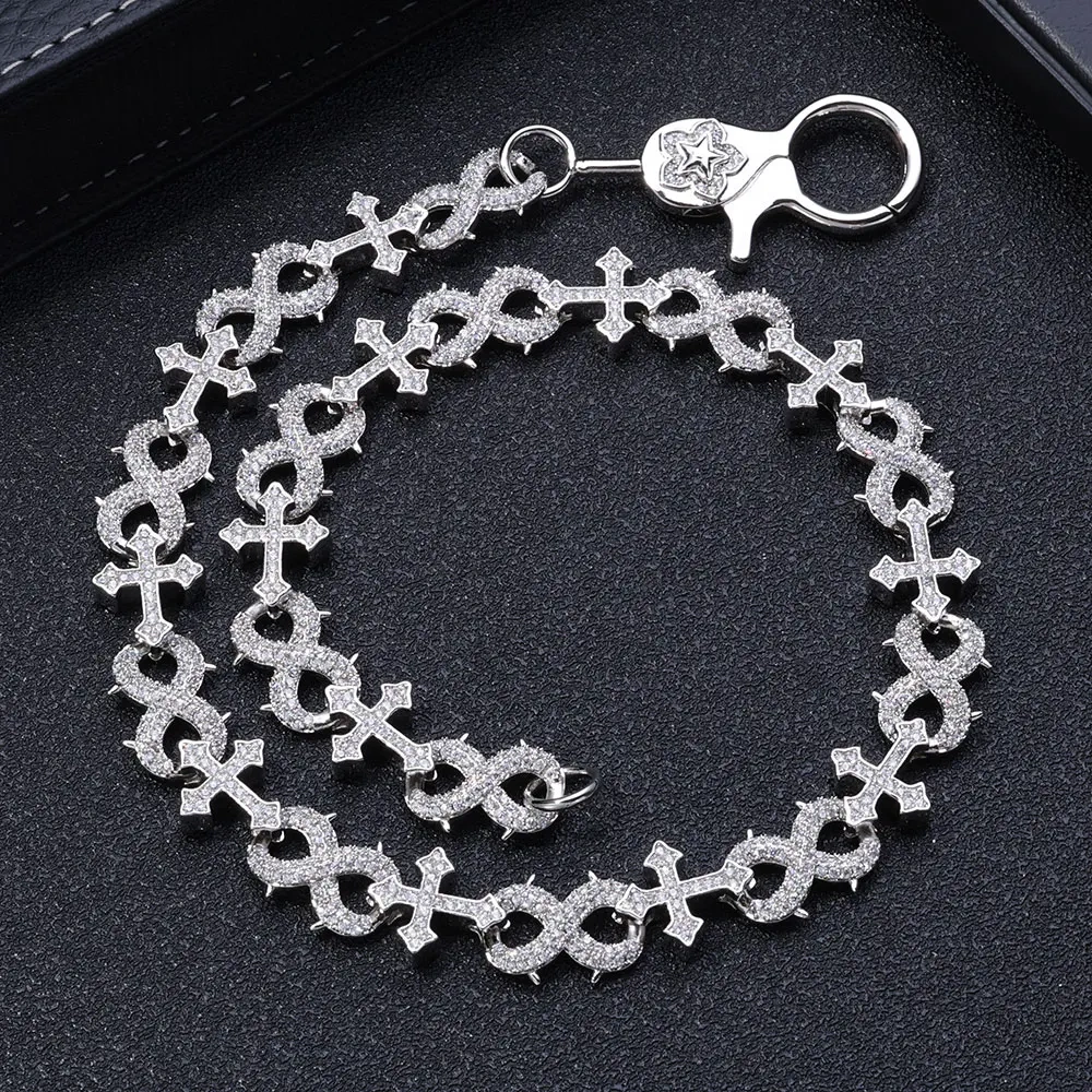 Big Clasp Shiny Diamond Cross Infinity Necklace Micro Pave Zircon Link Chain Design Necklace for Men Women Hip Hop Jewelry