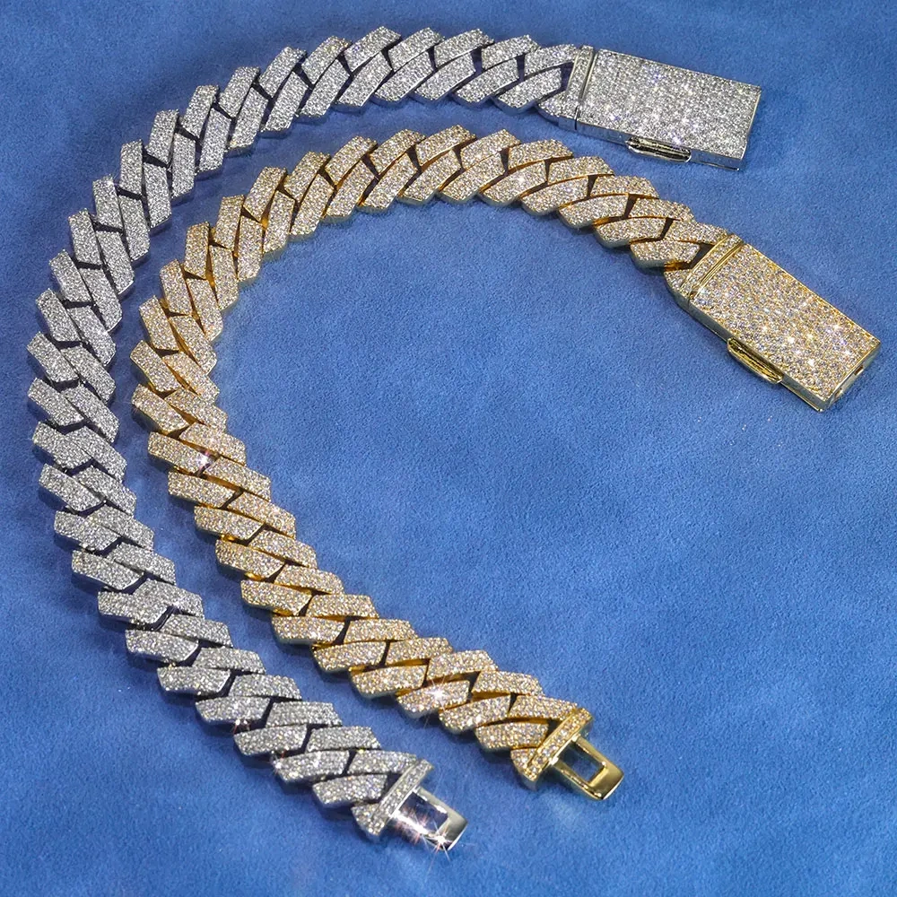 12mm White Gold Rose Gold Plated Cuban Necklace Hip Hop Two Rows Iced Out Prong Diamond Cuban Link Chain Jewelry for Women Men