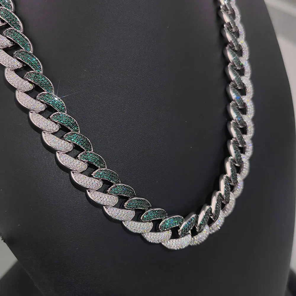Fashion Hip Hop 18mm 3 Rows Iced Out Two Color Diamond Plated White Gold Miami Cuban Chunky Link Chain Necklace ﻿