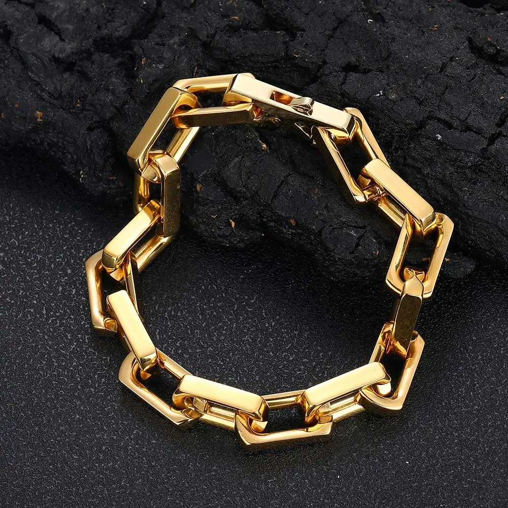 Popular Fashion Men's Stainless Steel Electroplated Jewelry Bracelet Custom Cool Square Cuban Chain Splicing Dazzling Bracelet