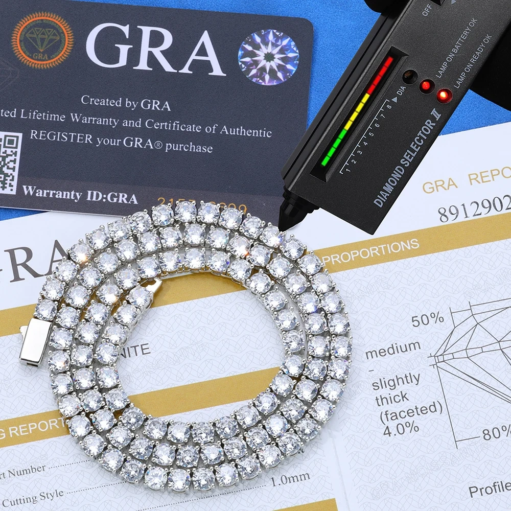 3mm 4mm 5mm VVS Moissanite Tennis Chain 925 Sterling Silver with GRA Pass Test Diamond Fine Necklace Jewelry
