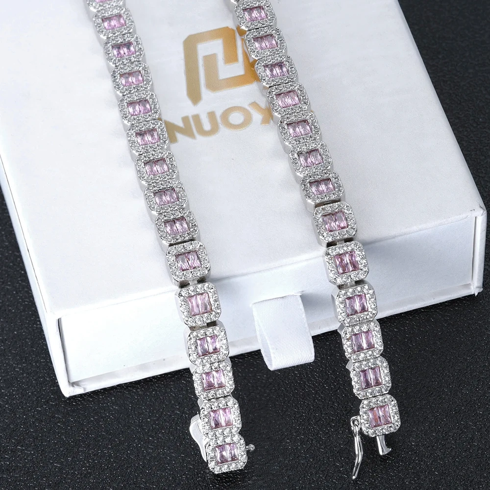 Hip Hop 8mm Square Diamond Brass Baguette Tennis Bracelet 18K Gold Plated Iced Out CZ Tennis Chain Jewelry For Men