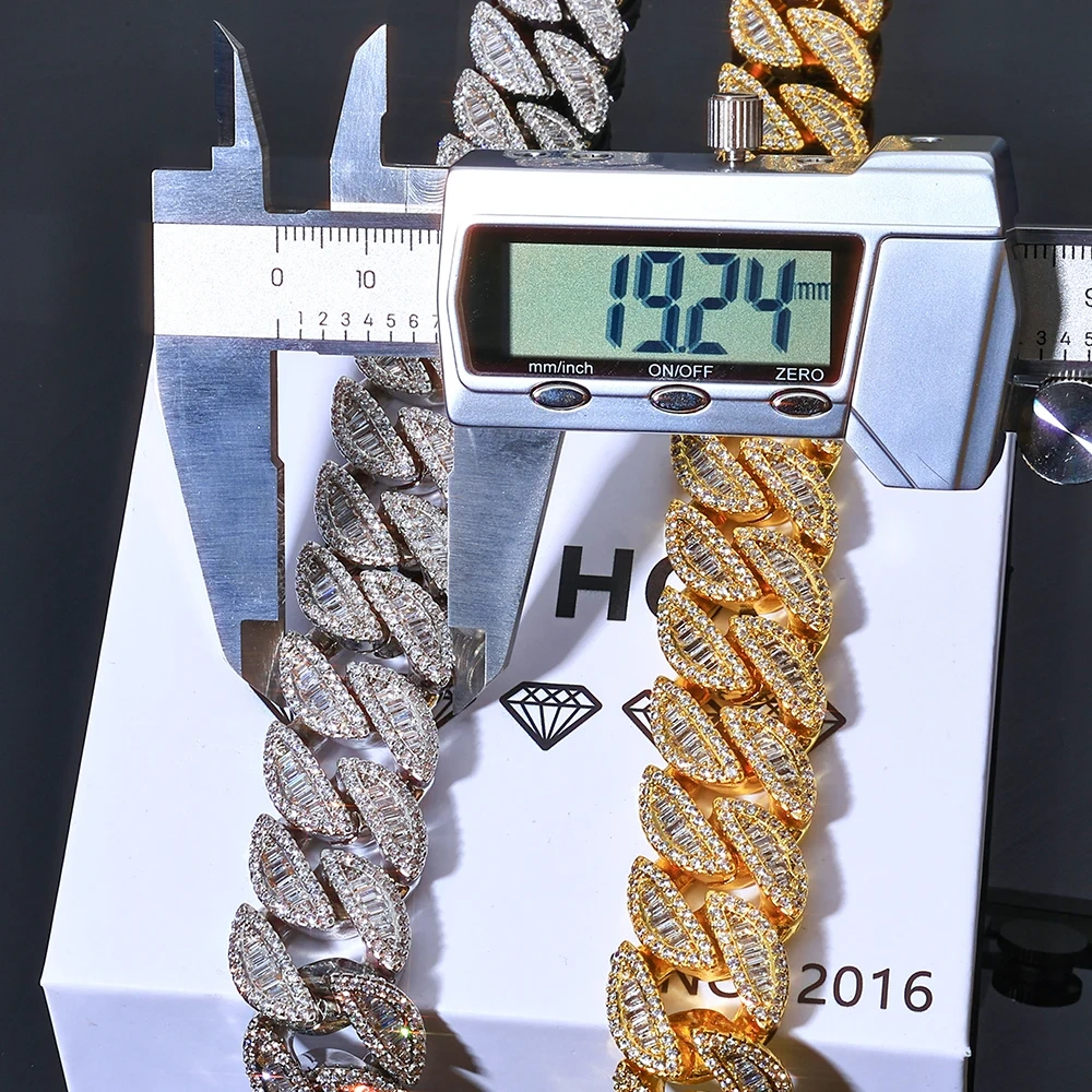 ESKEEM 20MM Full Iced Out Cuban Chain Necklace Mixed Baguette Round Cubic Zirconia Inlay Hip Hop Luxury Jewelry