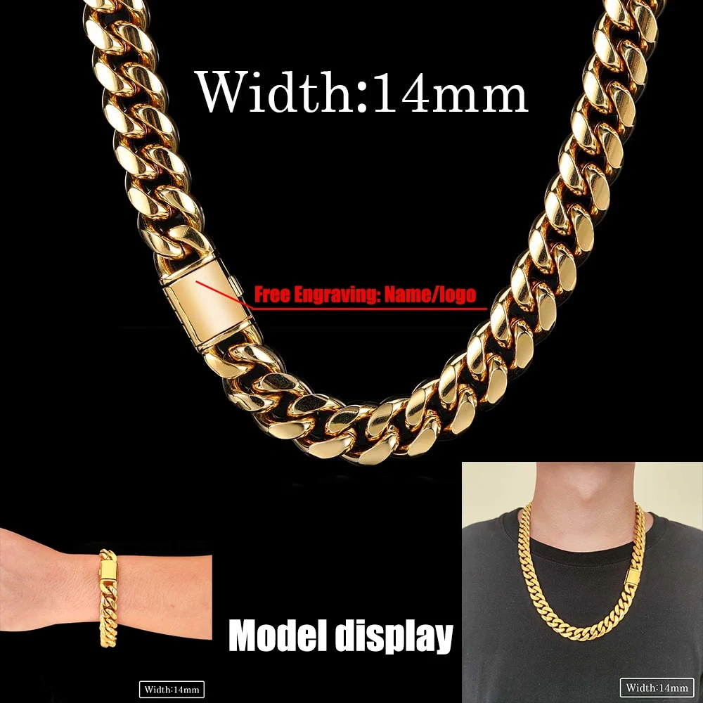 ESKEEM Hip Hop Fashion Jewelry 8/10/12/14MM PVD Plating Necklace Stainless Steel Chunky Cuban Link Chains Miami For Men Gift