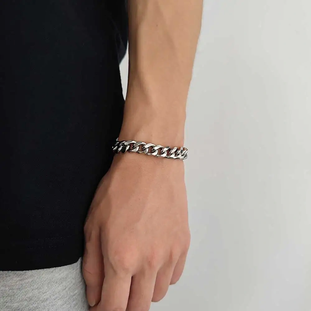 11MM Width Hip Hop Jewelry High Polished Stainless Steel 6 Sides Cut Miami Cuban Link Chain 7-9inch Bracelet for Men Women