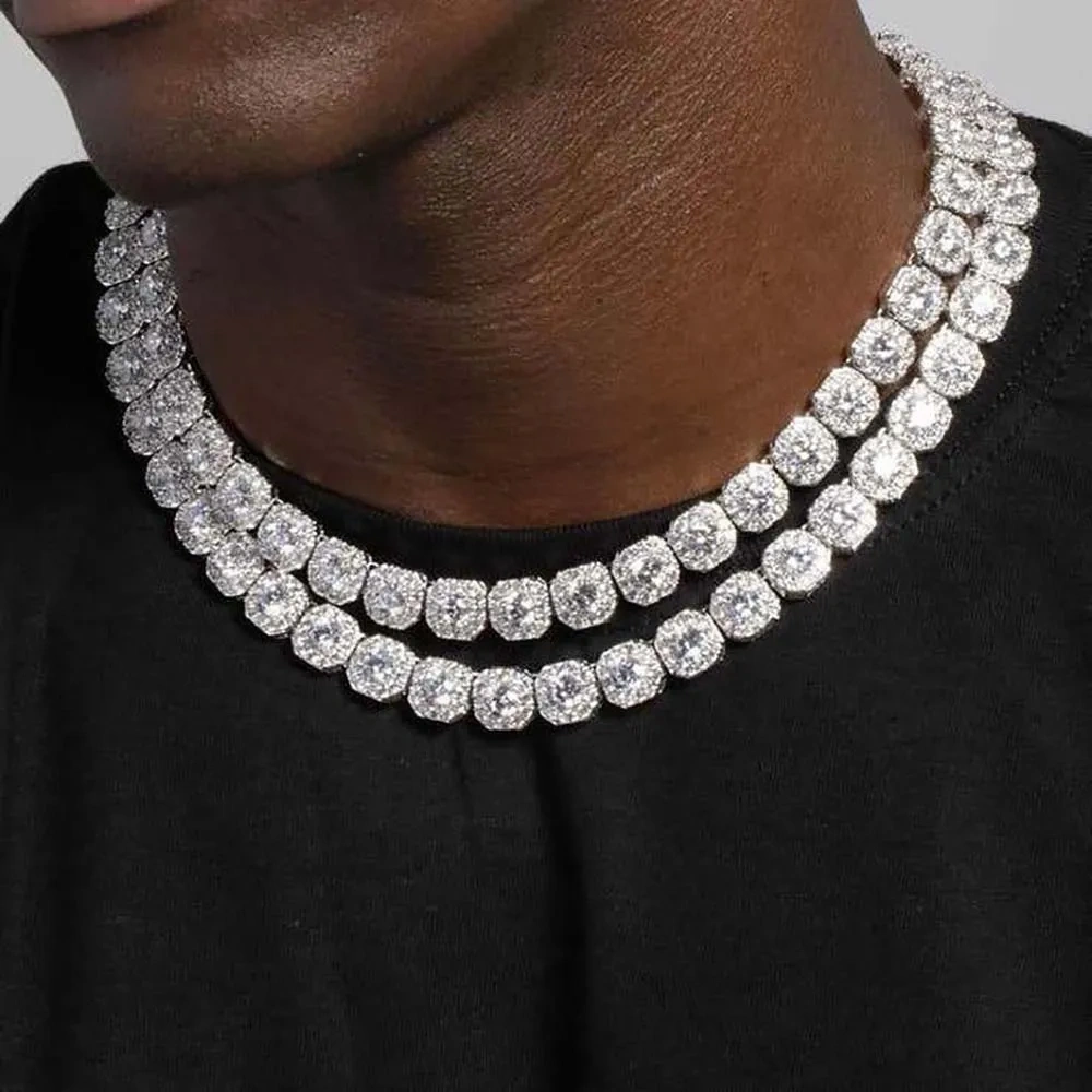 Pendientes 2024 Tendencia Hip Hop Clustered Tennis Chain for Men Iced Out Zircon Necklace Rapper Rock Jewelry