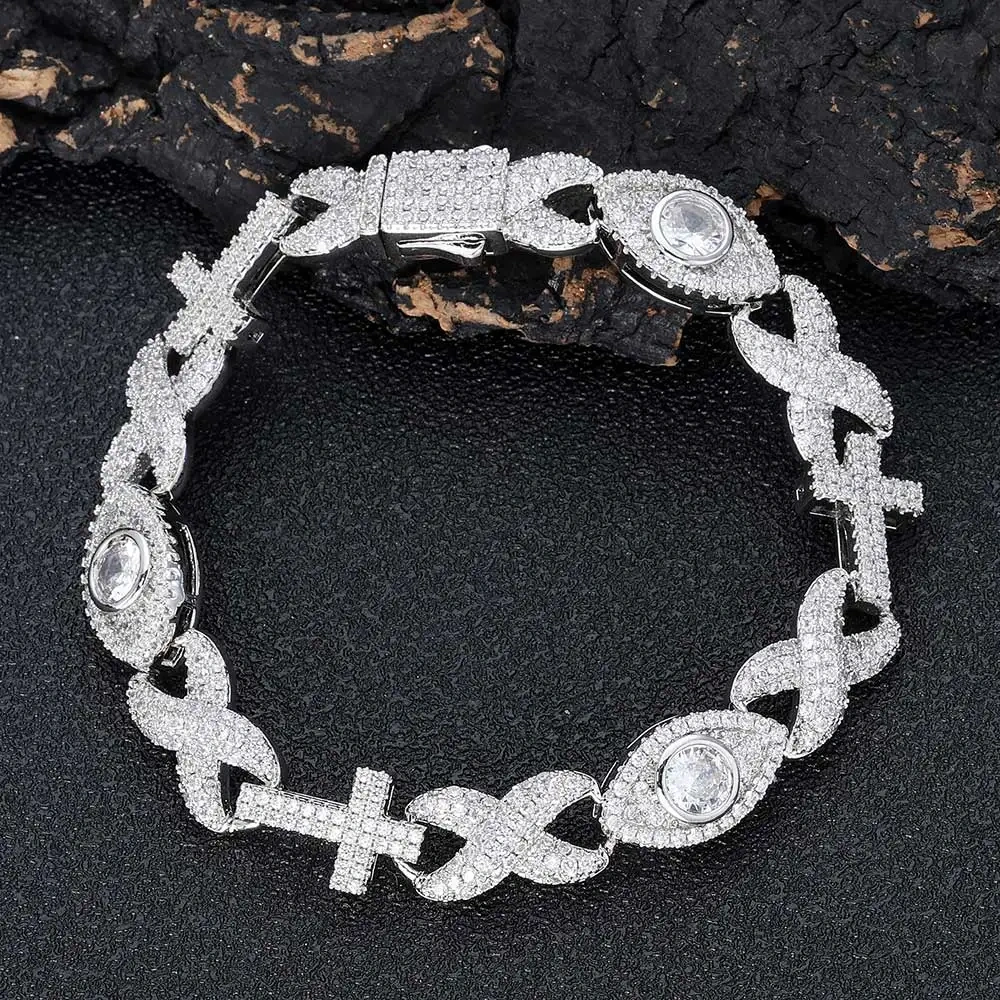 ESKEEM Hip Hop Jewelry New Design Full Pave Cubic Zirconia Chain Iced Out Diamond Eye Cross Link Chain Necklace For Women
