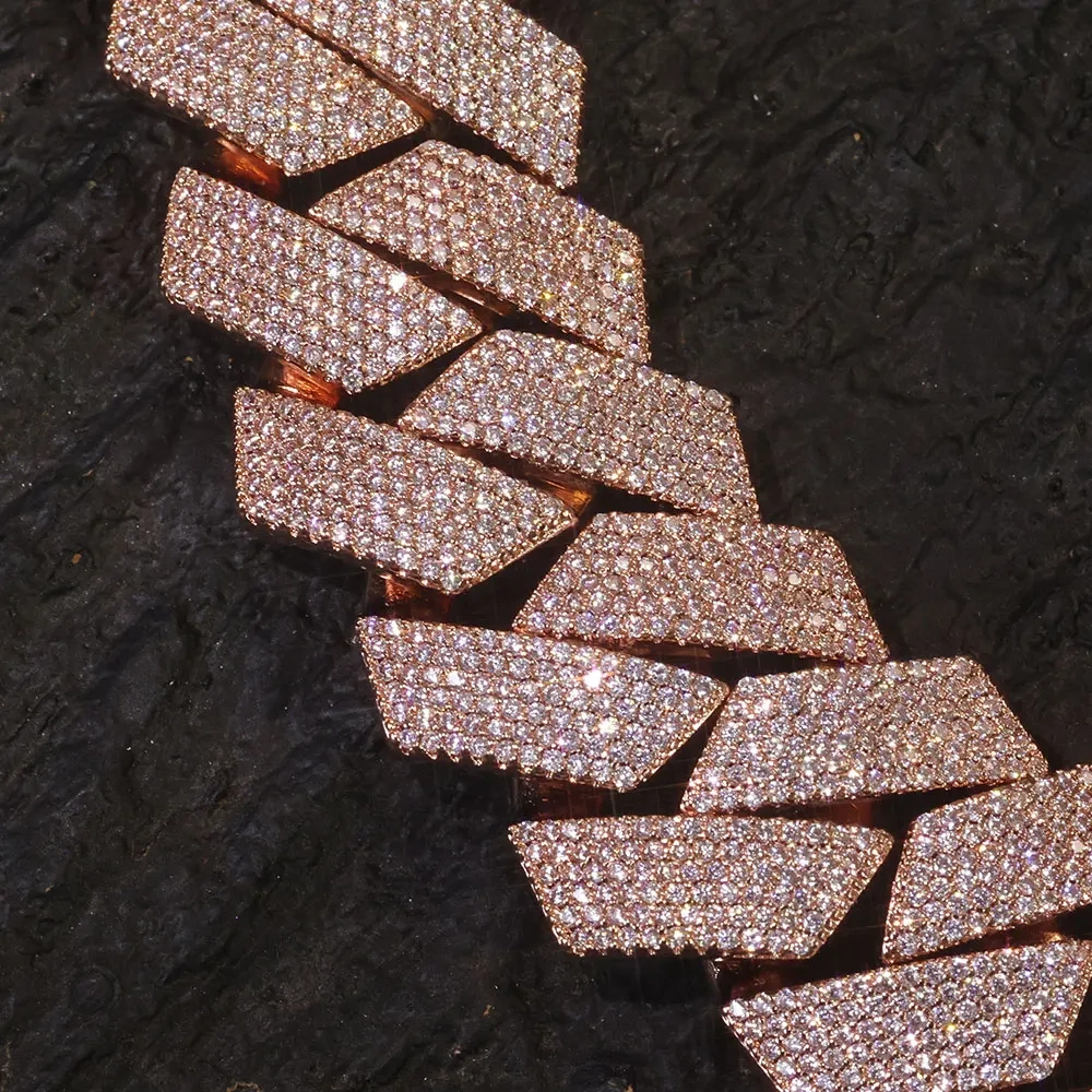 Rose Gold Plated 25mm Cuban Link Bracelet Bling Heavy Thick Cuban Prong Diamond 6Rows Iced Out Bracelet for Men Hip Hop Jewelry