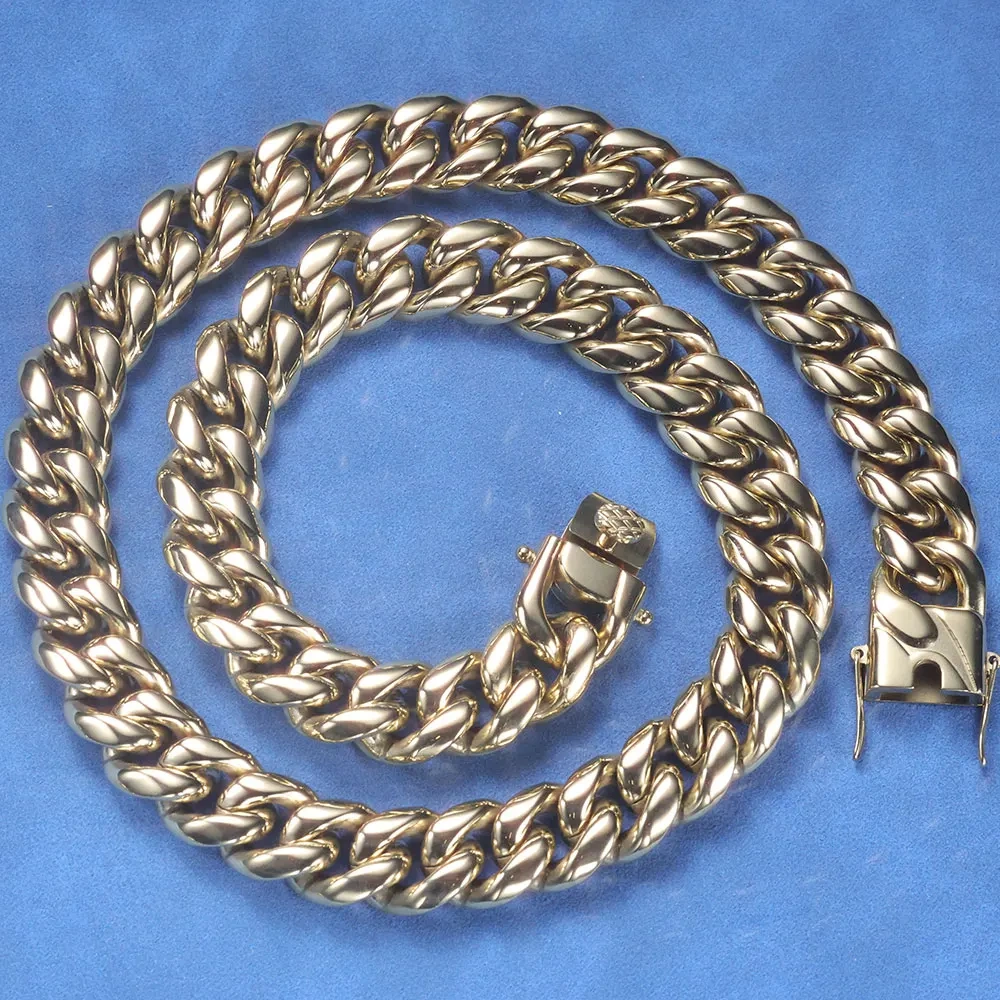 14K Gold Plated 8mm 12mm Stainless Steel Cuban Chain Hip Hop PVD Plated Cuban Link Chain Necklace For Men Women Party Gift
