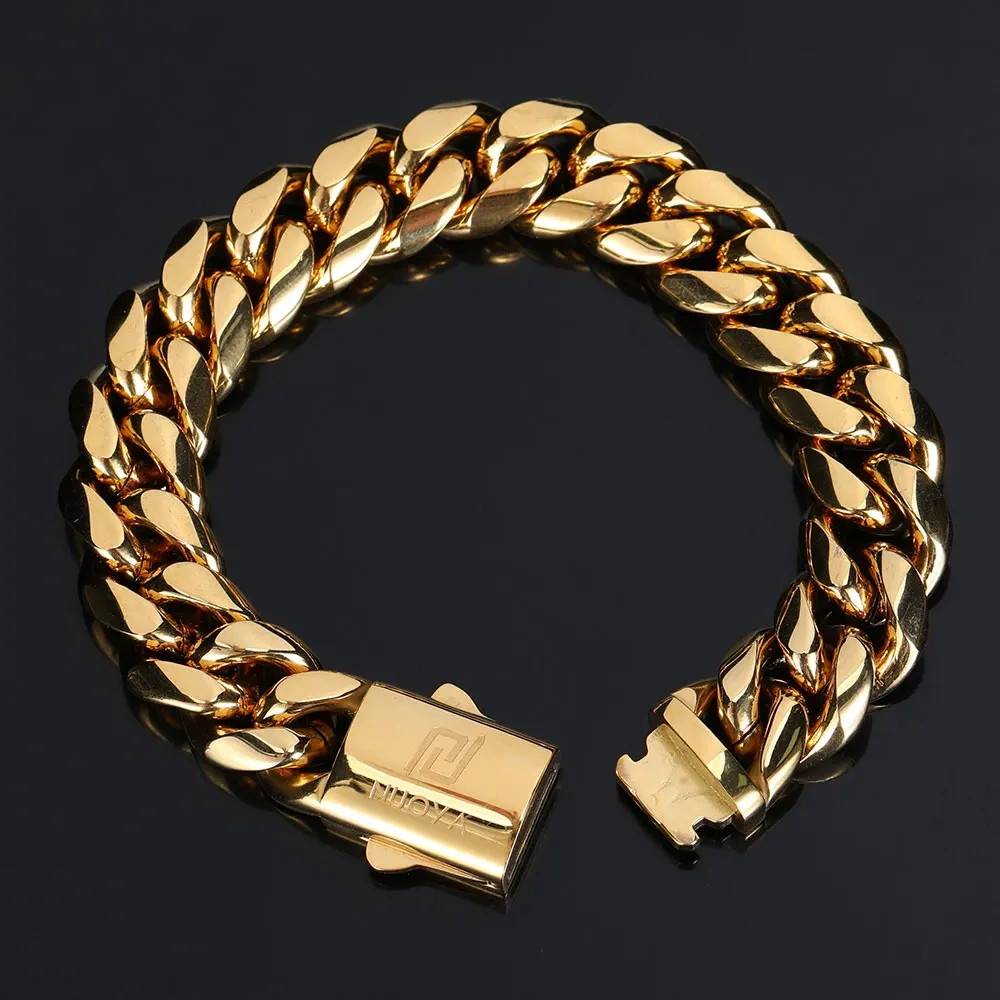 Hip Hop Rock Jewelry Free Custom Logo Name Miami Cuban Link Stainless Steel Bracelet For Men Drop Shipping