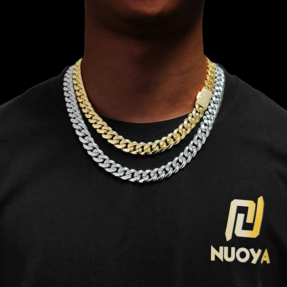 Hip Hop Rapper CZ Jewelry 12/22MM Luxury 18K Real Gold Plated Solid Miami Cuban Link Chain Necklace For Men