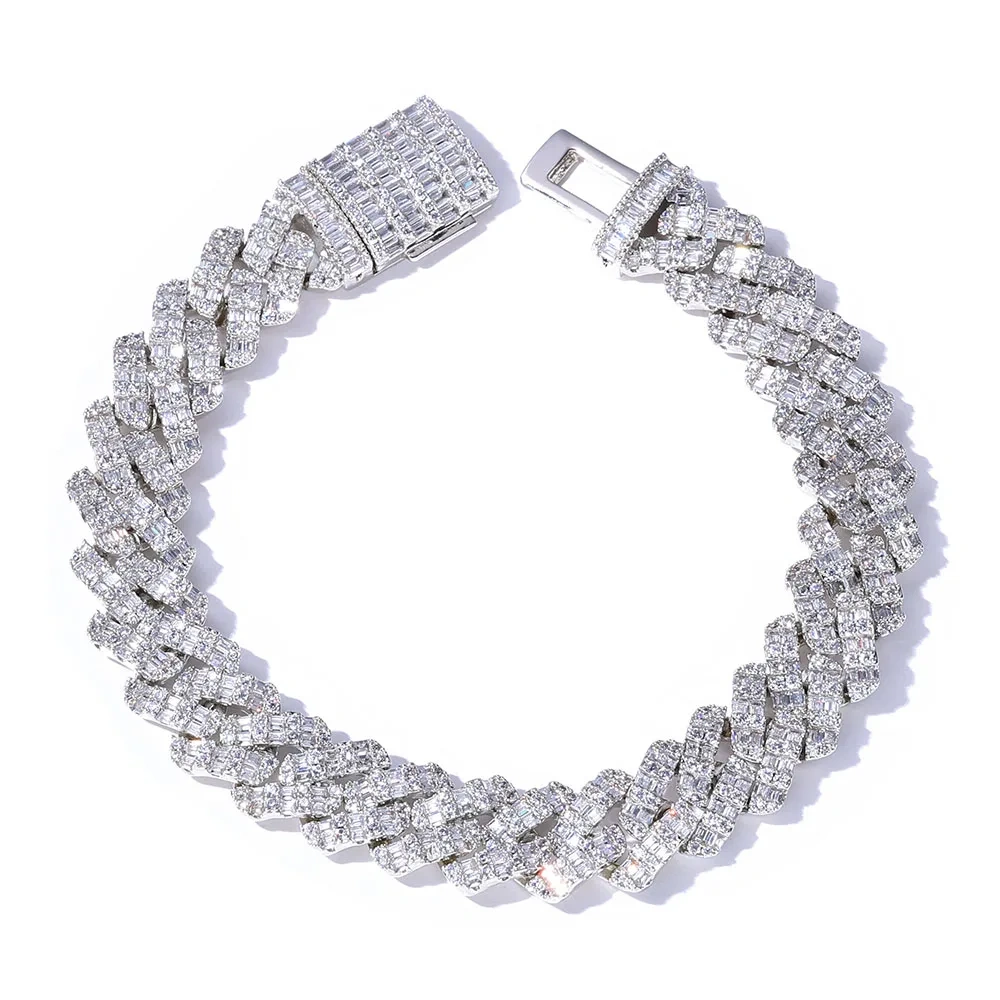 Hip Hop 10mm Width Diamond Cuban Link Necklace Gold Plated Men Prong Iced Out Cuban Link Chain Brass CZ Necklace Jewelries