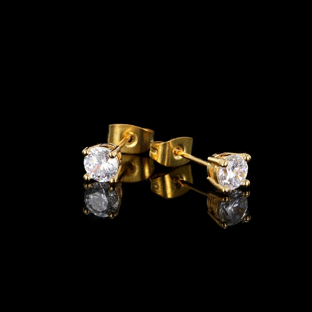 Rapper Rock Hip Hop Classic Fashion Women Earrings 4mm 5mm Big Round Brass Zircon  Luxurious Jewelry