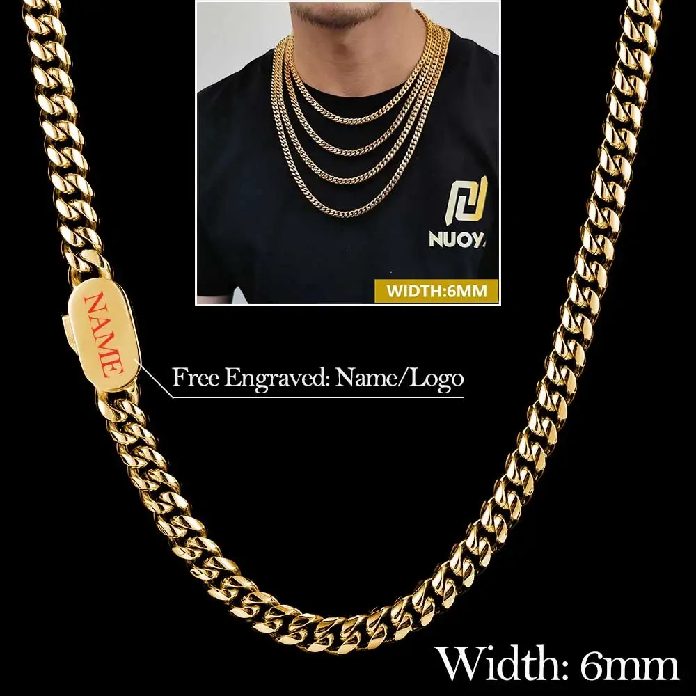 6/8/10/12MM Hip Hop Jewelry Luxurious Miami Stainless Steel Necklace For Men Free Custom Logo Cuban Link Chain